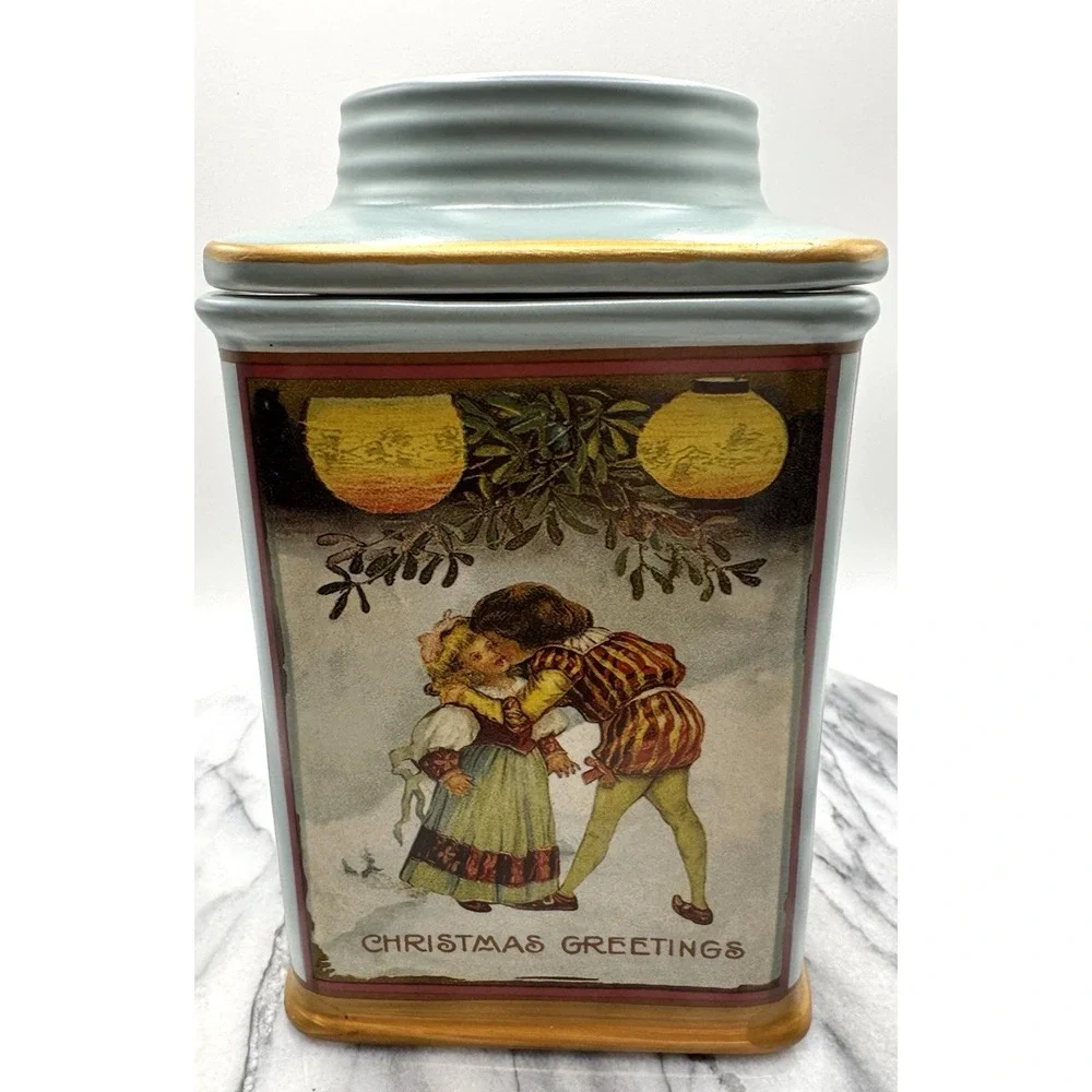 Christmas Cookie Jar Canister Vintage Style Christmas Greetings Sakura